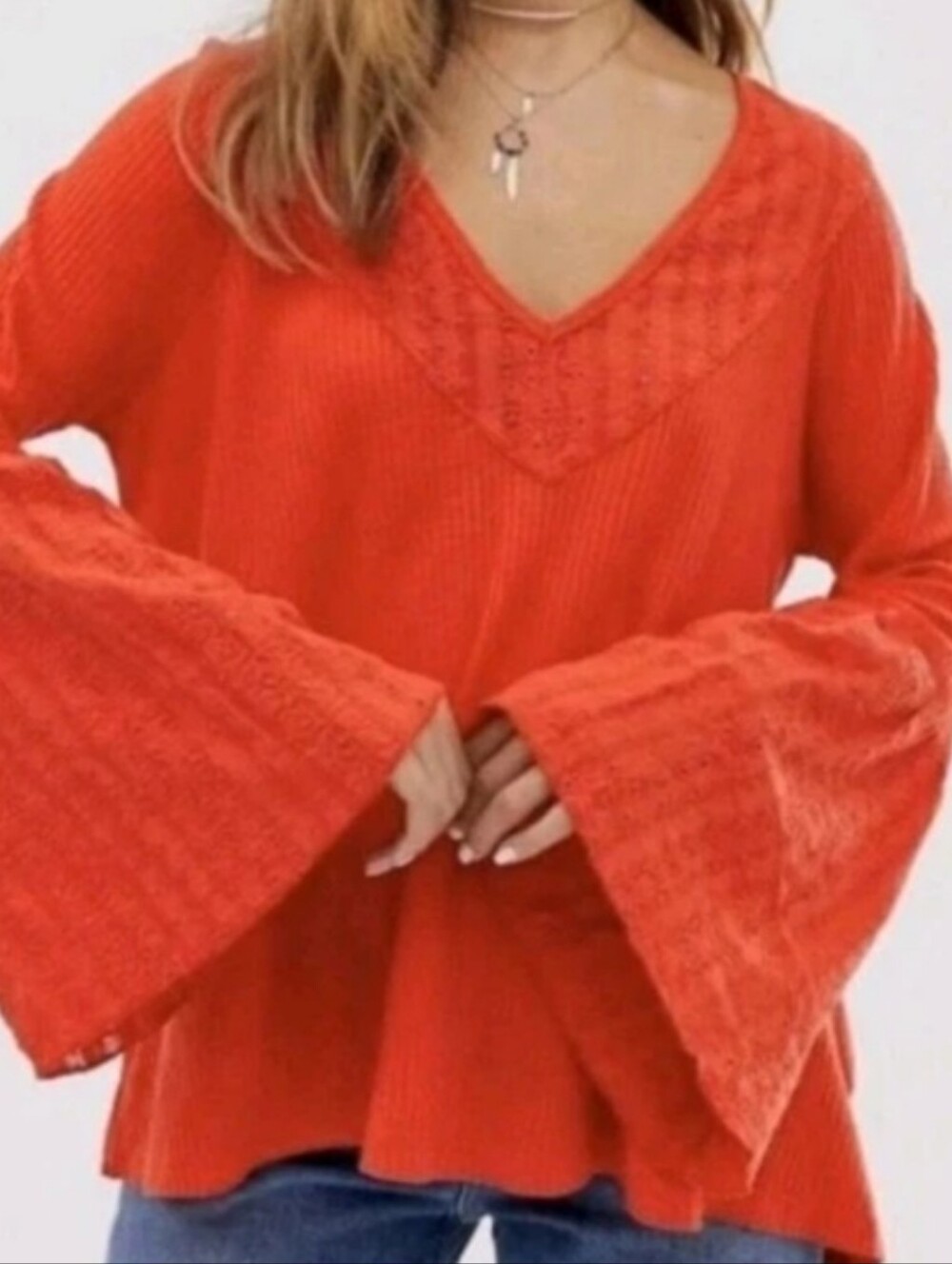 Free People Parisian Nights Bell Sleeve Eyelet Flare Bell Sleeve Tunic Pirate M